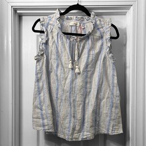 New! Vineyard Vines Neutral Ruffle Popover Woven Top